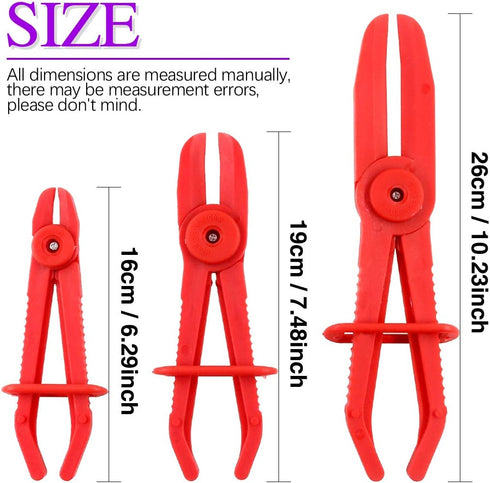 Swpeet 3Pcs Red Line Clamps Flexible Hose Clamps Pliers Kit, Hose Pinch Off Pliers Set Line Clamps for Brake Hoses, Fuel Hoses, Coolant Hoses, Mos...