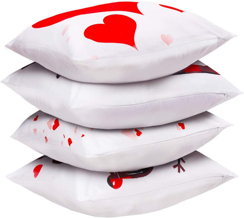 Set of 4 Valentine Throw Pillow Cases 18x18 Inch Romantic Red Heart and Love Cushion Covers for Anniversary Wedding Bedroom Living Room Sofa Couch...