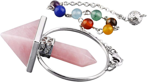 TUMBEELLUWA Healing Crystal Quartz 7 Chakra Pendulum Dowsing Gemstone Divination Reiki Stone...