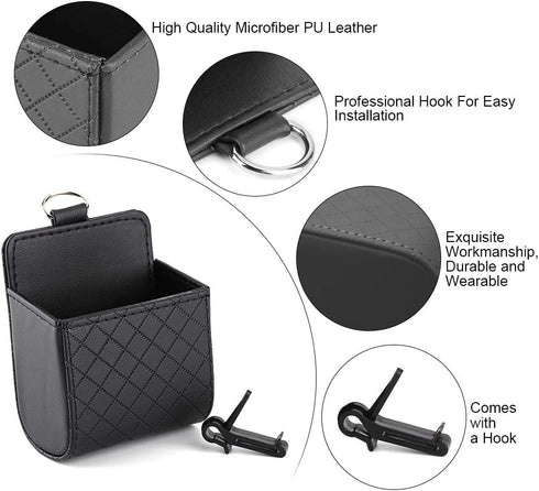 Keenso Universal Car Air Vent Organizer Box Storage Bag, Black Auto Seat Back Interior Case with Hook, Mount Outlet Storage Box Hanging Leather Co...