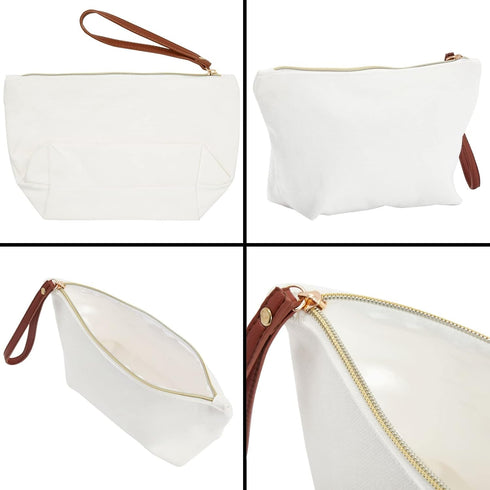 Gold Initial A Personalized Makeup Bag for Women, Monogrammed Canvas Cosmetic Pouch (White, 10 x 3 x 6 In)...