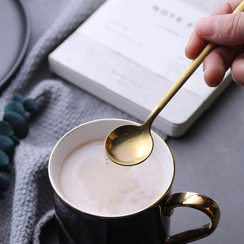 6 Pcs Coffee Spoons Stainless Steel Tea Spoons Round Dessert Spoons Long Handle Spoons for Hot Chocolate Ice Tea Latte Dessert Espresso Golden...