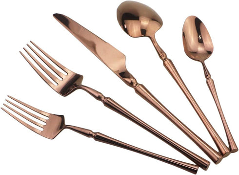Copper Silverware Set, 5-Piece 18/10 Stainless Steel Flatware Cutlery Set for 1,Mirror Finish, Ideal for Wedding Festival Party Home Kitchen, Dish...