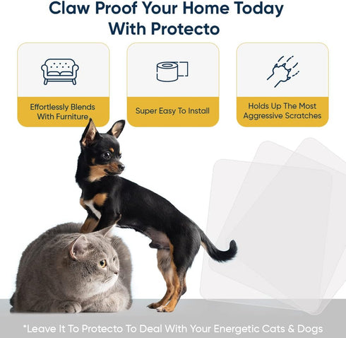 PROTECTO® 4-Pack Cat Anti Scratch Furniture Protector - 16"x12" Clear Pet Couch Protector Scratch Guard - Self-Adhesive Sofa Safe™ Design - Cat Sc...
