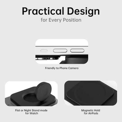 3 in 1 wireless charging station for multiple devices, wireless travel charger for iPhone, Apple Watch and AirPods, Foldable charging pad for Appl...
