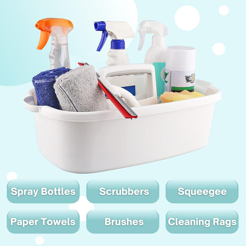 Cleaning Supplies Caddy, Household Tool Organizer with Handle, Portable Plastic Bucket for Shower Essentials Storage, White...