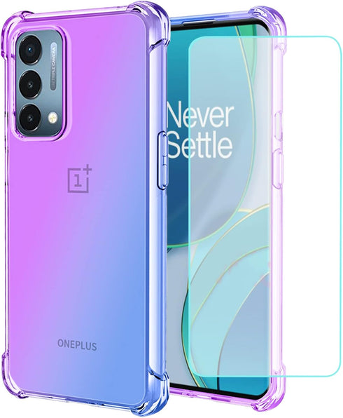 for OnePlus Nord N200 5G Case with Tempered Glass Screen Protector, Cute Clear Gradient Slim Shockproof TPU Back Phone Protective Cover for OnePlu...