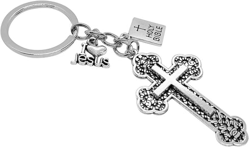 PHAETON 20PCS Cross Key Chains Jesus Cross Book Holy Bible Pendants Keyrings Religious Door Car Key Holders Jesus Key Rings Religious Favors for C...