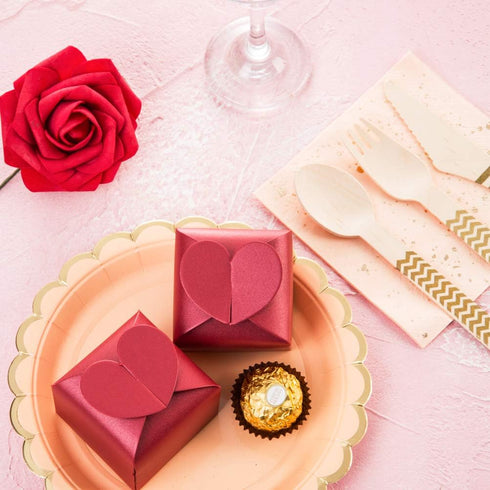 AWELL Burgundy Favor Box Bulk 2.5x2x2.5 inches with Heart Bow Party Favor Box,Burgundy,Pack of 50...