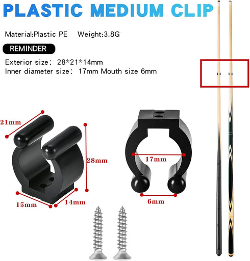 12 PCS Pool Cue Holder Clamps(Include Screws), Billiards Snooker Cue Locating Clip Holder Regular Fishing Rod Storage Clips Black for Pool Cue Rac...