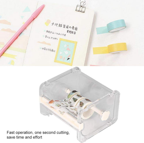 Tape Cutter, Transparent Washi Adhesive Tape Dispenser 2 in 1 Office Stackable Desktop Washi Tape Holder with Cutter Roll Tape Holder Organize One...