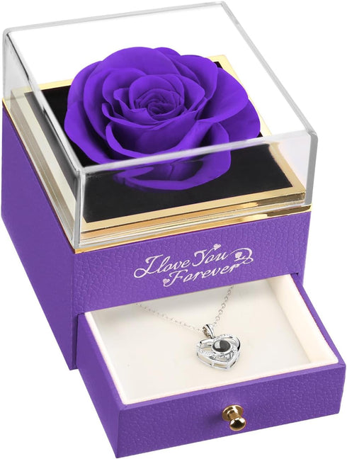ASELFAD Preserved Real Purple Rose Gifts for Mothers Day, Forever Flowers Gifts for Mom Grandma Girlfriend Wife, Christmas, Valentines, Sweetest D...