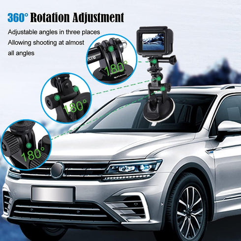 PULUZ Suction Cup Mount for Gopro Car Mount, Adjustable Vehicle Window & Windshield Mount Holder, Compatible with GoPro Hero 11 10 9 8 7 6/Insta36...
