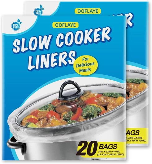 40 Counts Slow Cooker Liners and Cooking Bags, Extra Large Size Fits 6 - 10QT Pot, 14"x 22", BPA Free, Suitable for Oval & Round Pot -2 Pack...