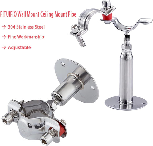 2PCS Wall Mount Ceiling Mount Pipe 304 Stainless Steel Pipe Supports Pipe Standoff Adjustable Height 30-60mm?1.18"-2.36"?for OD Pipe 15-19mm(0.59-...