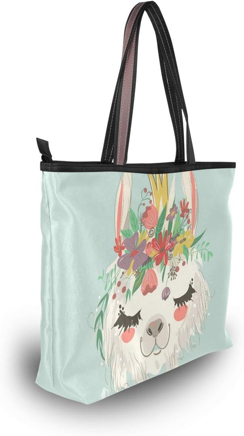 Shoulder Bag Cute Llama Flower Printing Handbag Totes Purses for Women...
