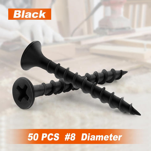 #8 x 2-3/4" Wood Screw Black Phosphate Coated Stainless Flat Truss Head Fast Self Tapping Drywall Screws, Coarse Thread, Phillips Drive, 50 PCS...