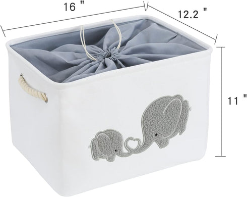 INough Baby Gift Baskets Empty Large Storage Container Fabric Toys Basket, Elephant Toy Box with Drawstring Closure for Wipes and Diapers, Nursery...