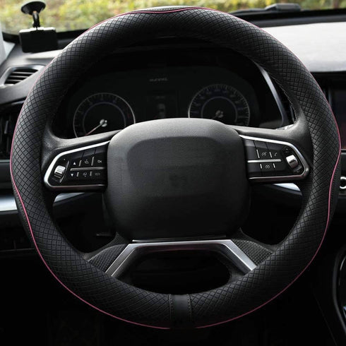 Microfiber Leather Steering Wheel Cover Anti-Slip Matte Finish Auto Car Wheel Cover Universal 15 Inch Wheel Cover for Car Embossing Pattern (Pink ...