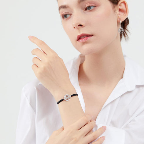 ZENI Tree of Life Bracelet for Women, Black Rope Bracelet 925 Silver Handmade Braided Adjustable Bracelet Love Friendship Christmas Bracelet Gifts...