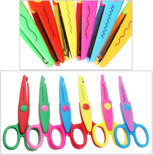 Jialeey Plastic Kids Design Safety Art Scissors Creative Crafts Scissors Paper Scrapbooking Decorative Wave Lace Edge Cutters Set 6 PCS...