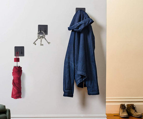 Adhesive Hooks, Bathroom Wall Towel Hooks, Black Stick Shower Razor Holder, Stainless Steel Door Hangers for Coat Loofah Robes Self Adhesive Organ...
