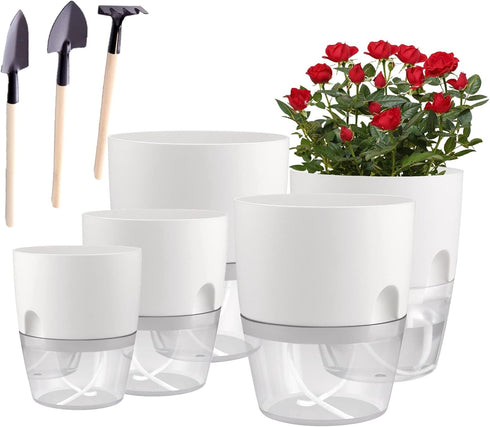 Plant and Flower Pot Set, 5 Pack 6/4.1/3.2 Inch Self Watering Pots for Indoor Plants Wicking Pots, Modern Decorative Planter Pot for House Plants,...