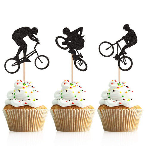 Donoter 48 Pcs Glitter BMX Bicycle Cupcake Topper Picks for Bike Theme Birthday Party Cake Decorations...