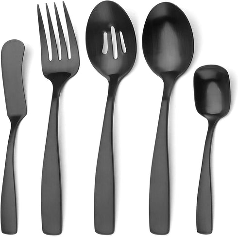 Matte Black Serving Utensils Set Hostess Set Buffet Serving Set 5 Pieces, Stainless Steel, Dishwasher Safe...