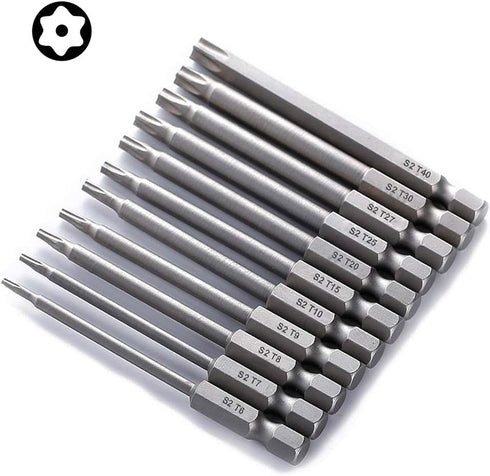 11pc Torx Screwdriver Bits 1/4 Inch Hex Shank Electric Magnetic Star Torx Security Head Screw driver Drill Bits Set, T6-T40,75mm Length...