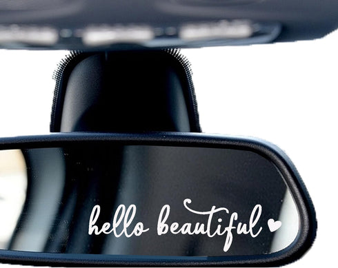 3 x Hello Beautiful Car Mirror Decal - Rearview Mirror Decal, Car Window Decal, Affirmation Car Stickers, Vinyl Car Decals Car Accessories...