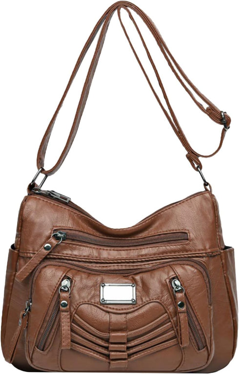 Womens Crossbody Bag Soft Leather Handbags Multi Pocket Satchel Waterproof Hobo Shoulder Bag Messenger Bag...