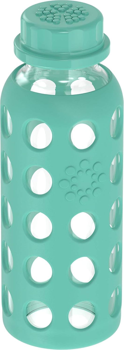 Lifefactory 9-Ounce Glass Water Bottle with Flat Cap and Silicone Sleeve Kale...