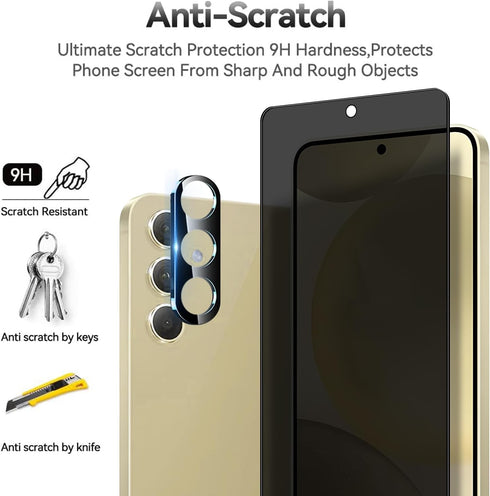 T Tersely [2+2 Pack 9H Tempered Glass Privacy Screen Protector for Samsung Galaxy S24 5G, with Installation Alignment Frame, Support Fingerprint U...