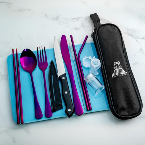 Portable Travel Silverware Set With Case, Includes 10 Pcs of Travel Utensils With Case, Stainless Steel Flatware Set For Camping, Easy to Travel, ...