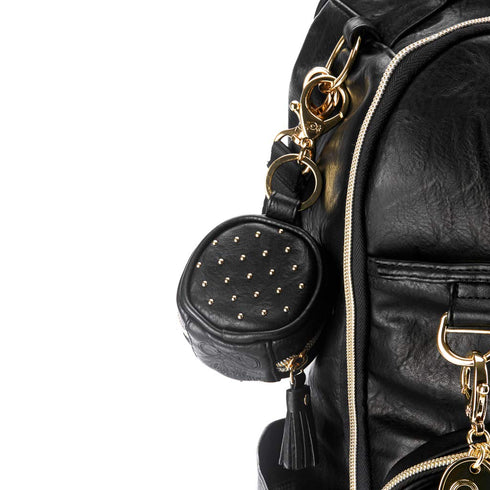 Chelsea + Cole for Itzy Ritzy Studded Pacifier Case with Clip; Pacifier Charm Pod Includes Clasp, Measures 2.5" in Diameter & Holds 2 Pacifiers; B...