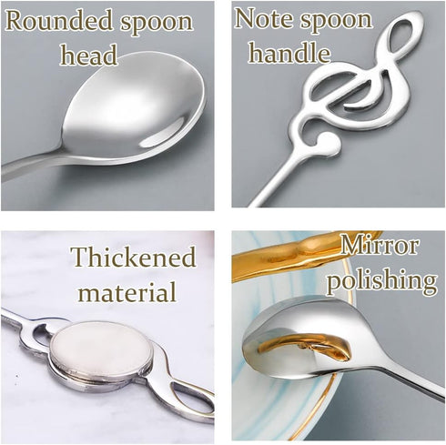 Music Note Spoons for Music Lover Gifts for Women Men Coffee Spoons Set for Coffer Lover Birthday Gifts for Friend Family Stainless Steel Musical ...