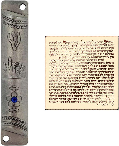 TALISMAN4U Pewter MEZUZAH CASE with Scroll Jerusalem Design Israel Judaica Door Mezuza 4 Inch...