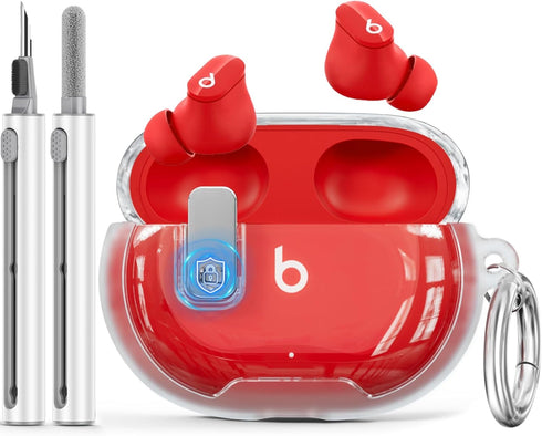 Beats Studio Buds/Studio Buds Plus Case Cover Clear 2021/2023 with Lock with Cleaner Kit, Soft TPU Protective Case for New Beats Studio Buds+ with...