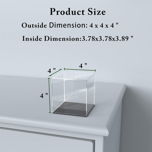 Acrylic Display Case, 4x4x4 Inch Cube Acrylic Boxes for Display, Clear Display Cases with Matte Black Base and Single-Piece Acrylic Box for Softba...