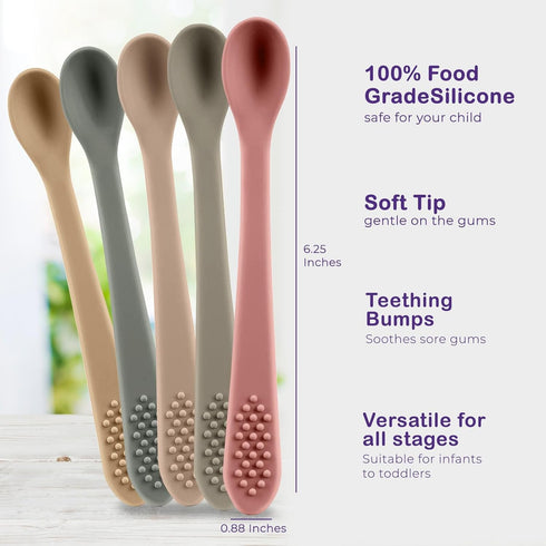 Baby Spoons First Stage Silicone Baby Spoon – Self Feeding Baby Utensils – Infant Spoons First Stage Baby Feeding Spoon - Soft & Gentle on Gums - ...