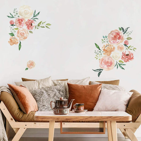 Peony Flowers Wall Stickers DIY Leaves Wall Decals Art Decor for Girls Bedrooms Living Room...