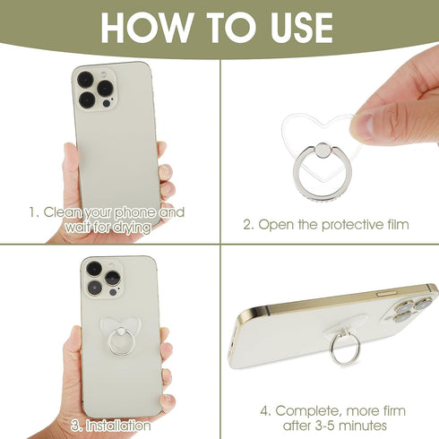 4 Pcs Rhinestone Cell Phone Ring Holder Transparent 360° Degree Rotation Universal Phone Ring Holder Finger Kickstand Clear for All Mobile Phones....