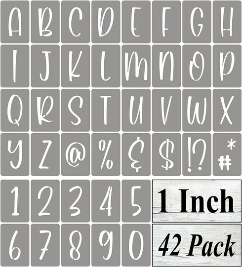 1 Inch Alphabet Letter Stencils for Painting - 42 Pack Letter and Number Stencil Templates with Signs for Painting on Wood, Reusable Letters and N...