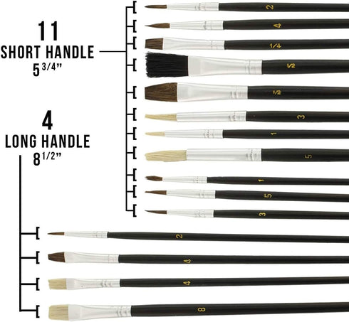 Zen Art Supply ARTIST PAINT BRUSH SET 15 Pc All Purpose Oil Watercolor Acrylic...
