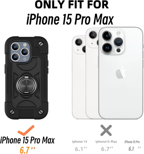 MARKILL Compatible with iPhone 15 Pro Max Case 6.7 Inch with Double Ring Stand, Heavy-Duty Military Grade Shockproof Phone Cover for iPhone 15 Pro...