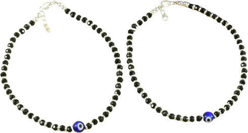 Jewar Mandi Anklet Evil Eye Nazariya Silver Plated Black Beads/crystal Adjustable Flexible Payal for Women...