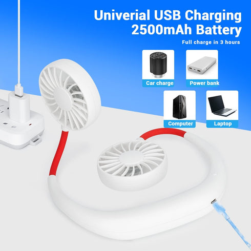 Portable Neck Fan Rechargeable Personal Hand-Free Fan Mini USB Wearable Neckband Sport Fan, 3 Speed Adjustable, 360 Degrees Free Rotation Perfect ...