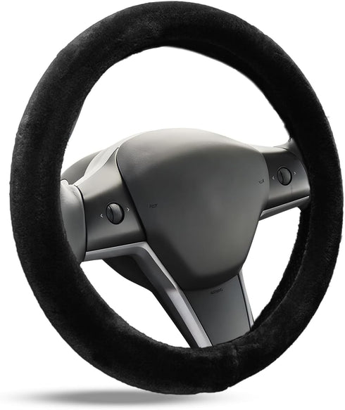 Long Microfiber Plush Steering Wheel Covers for Tesla, Elasticity Fashion Fluffy Protector Winter Warm Faux 15 Inch furry pretty Car Decoration fo...