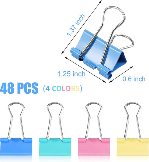 Binder Clips, 48pcs 1.25inch Colorful Tempered Steel Medium Binder Clips Paper Clamps Clips Office Supplies for Office, Home, School...